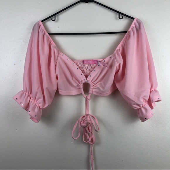 NWT Sugar Thrillz Pink Strappy Crop Top - Picture 3 of 8